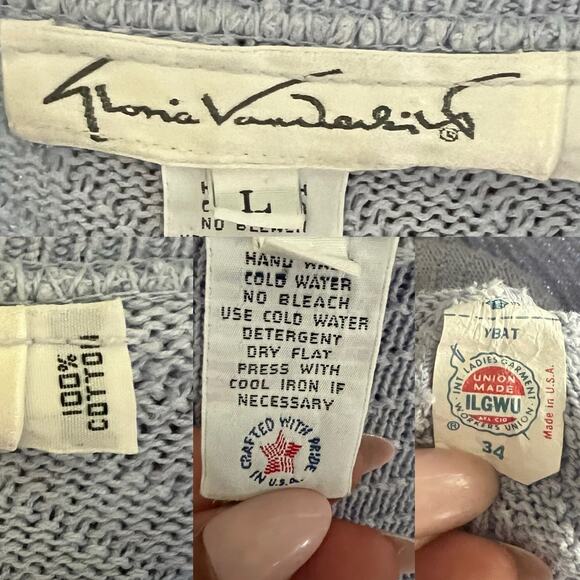 Vintage Gloria Vanderbilt Knit Sweater Size L Lilac Pointelle Crewneck Women 80s - Picture 11 of 16